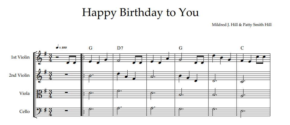 Free Violin Sheet Music Happy birthday Arranged for String Quartet Happy Bi...